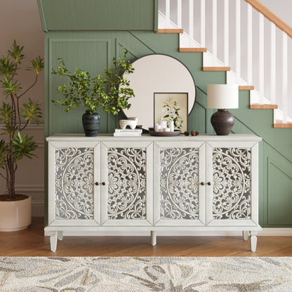 GOMYHOME Antique Gray White 60-inch Floral Carved Buffet Cabinet & TV Stand