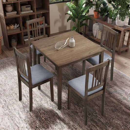5-Piece Wooden Dining Table Set with 4 Upholstered Chairs, Space-Saving, Oak Finish