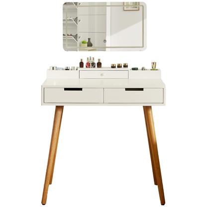 Vanity Desk with Mirror & LED Lights, Small Makeup Vanity Table with Drawers, White