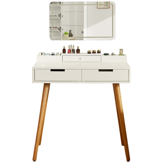 Vanity Desk with Mirror & LED Lights, Small Makeup Vanity Table with Drawers, White