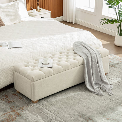 GOMYHOME beige beige chenille storage bench for living room bedroom and apartment