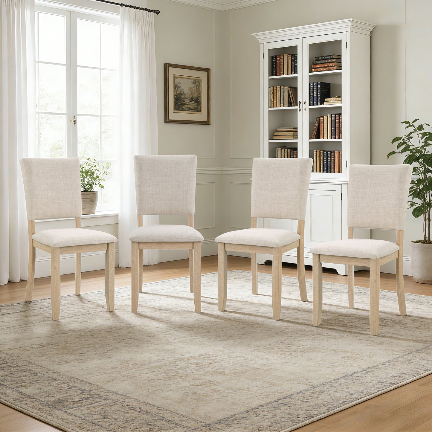 GOMYHOME beige, light oak beige, light oak upholstered dining chair set of 4 for dining room and kitchen