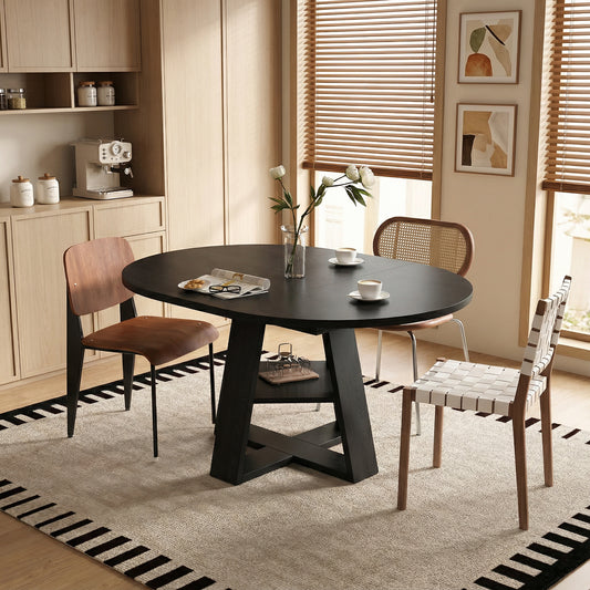 GOMYHOME Extendable Round Dining Table for 4-8, Wood Table with Storage Shelf, Black