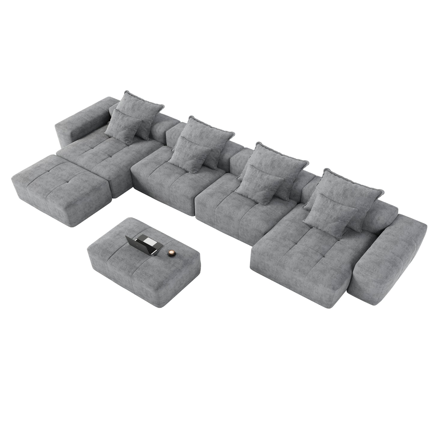 GOMYHOME Grey 8-Piece Oversized Chenille Modular Sectional Sofa