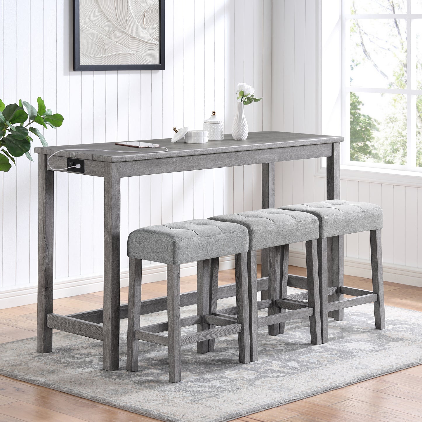 GOMYHOME Gray Solid Wood+MDF 58.4" Dining Table Set for dining room