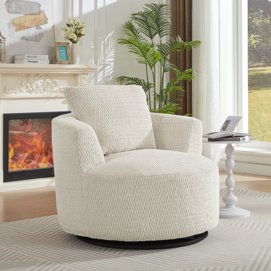 GOMYHOME Modern Swivel Barrel Accent Chair,  Ivory faux fur