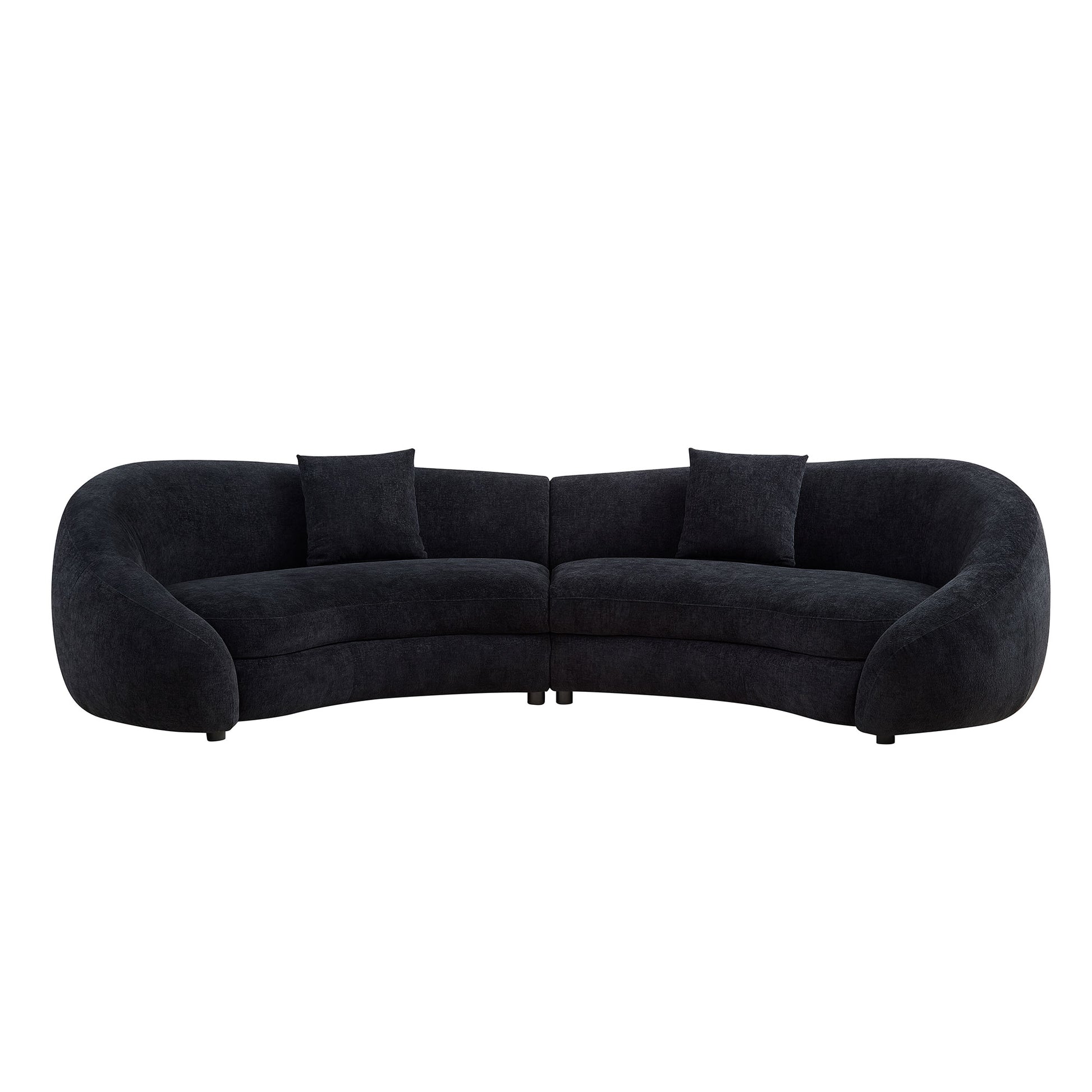 GOMYHOME Black Curved Sofa with Throw Pillows in Black for living room