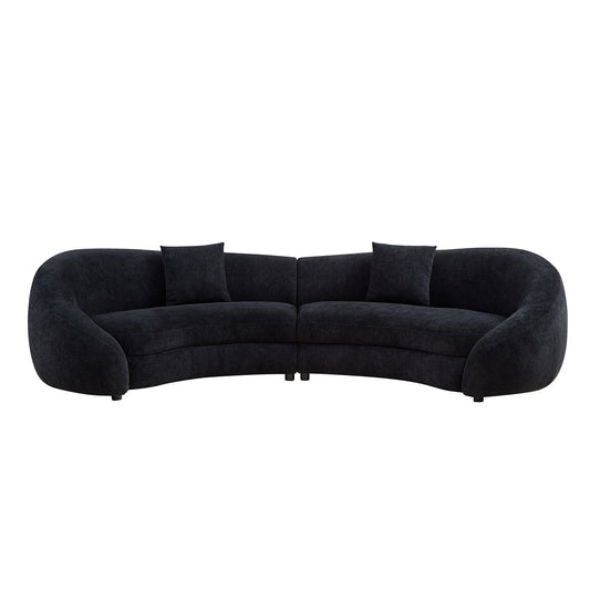 GOMYHOME Black Curved Sofa with Throw Pillows in Black for living room