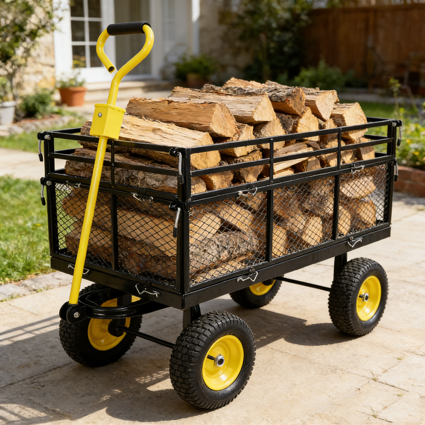 GOMYHOME Big Wagon Cart Garden cart trucks make it easier to transport firewood Yellow+BlackB