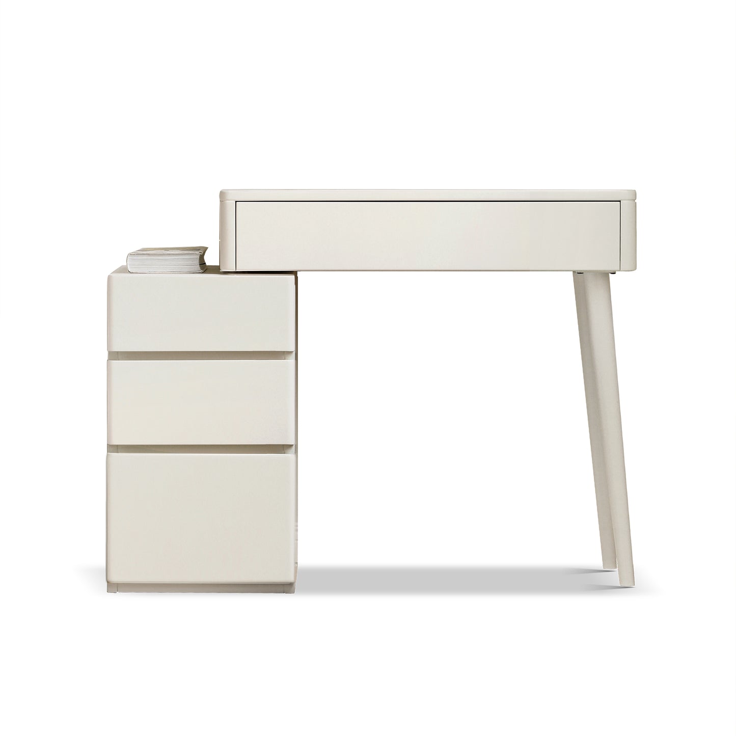 GOMYHOME Modern Vanity Desk Set w/ LED Lighted Round Mirror, Storage Drawer & Upholstered Stool