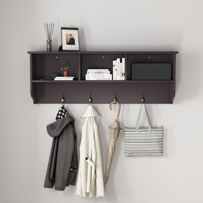GOMYHOME Espresso Entryway Wall Mounted Coat Rack with 4 Dual Hooks Living Room Wooden.
