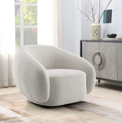 GOMYHOME 42" Modern Bouclé Swivel Accent Chair, 360° Barrel Armchair for Living Room, Beige