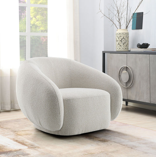 GOMYHOME 42" Modern Bouclé Swivel Accent Chair, 360° Barrel Armchair for Living Room, Beige