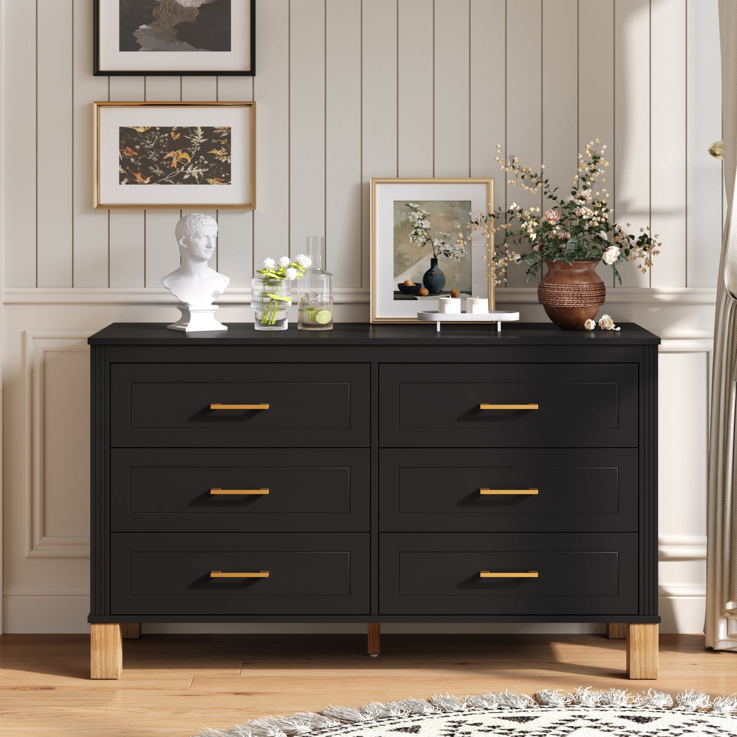 GOMYHOME Black 6-Drawer Double Dresser in Black finish for bedroom