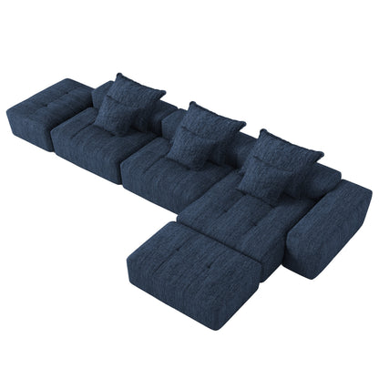 GOMYHOME Blue 6-Piece Oversized Chenille Modular Sectional Sofa