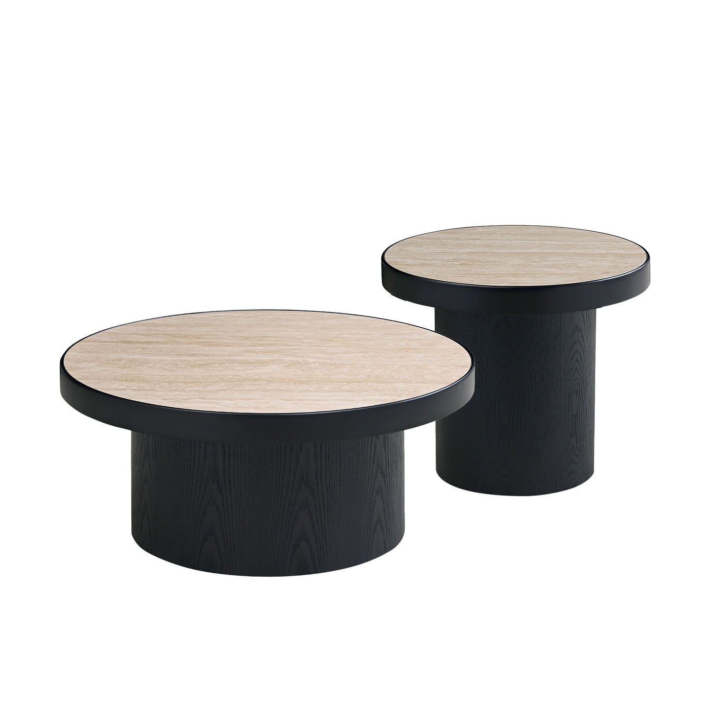 GOMYHOME Black Round Coffee Table Set of 2 with Sintered Stone Top in Black for living room