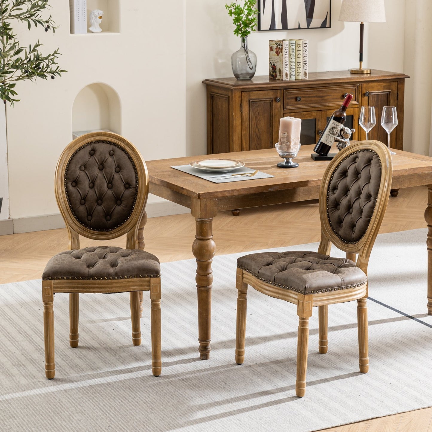 GOMYHOME French PU Leather Dining Chairs, Set of 2 for Dining Room
