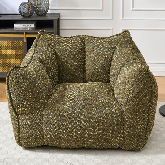 GOMYHOME olive green chenille bean bag chair with foam core for modern living room lounging