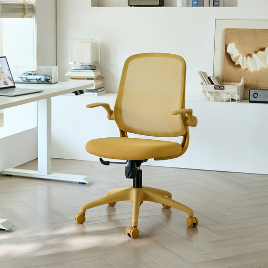 GOMYHOME Yellow Ergonomic Mesh Office Chair with Flip-Up Arms and Lumbar Support
