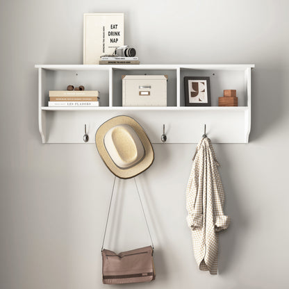 GOMYHOME White Entryway Wall Mounted Coat Rack with 4 Dual Hooks Living Room Wooden Storage.