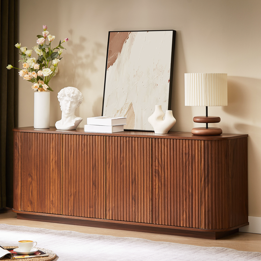 GOMYHOME Sideboard Storage Cabinet TV Stand with wave pattern Buffet Cabinet Wooden Vertical