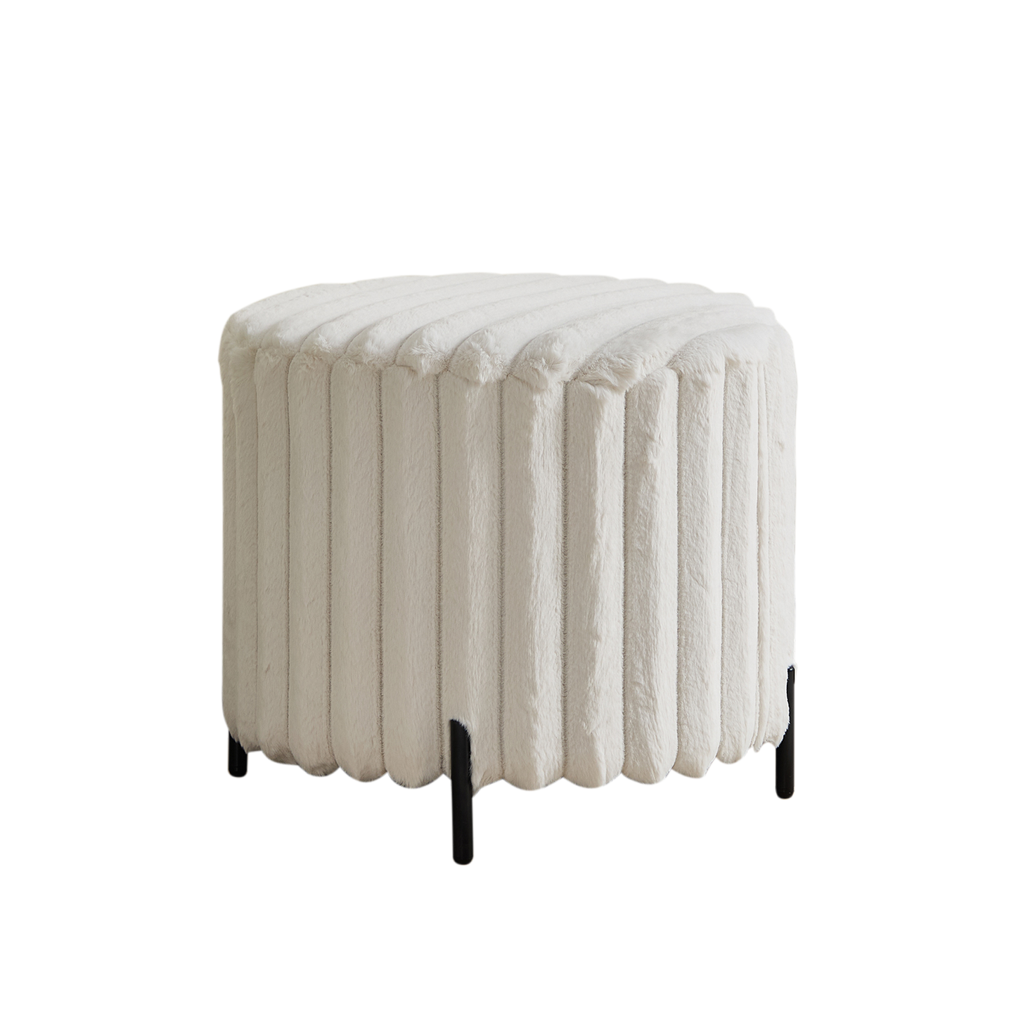GOMYHOME Round Upholstered Ottoman, Small Footrest Stool, White