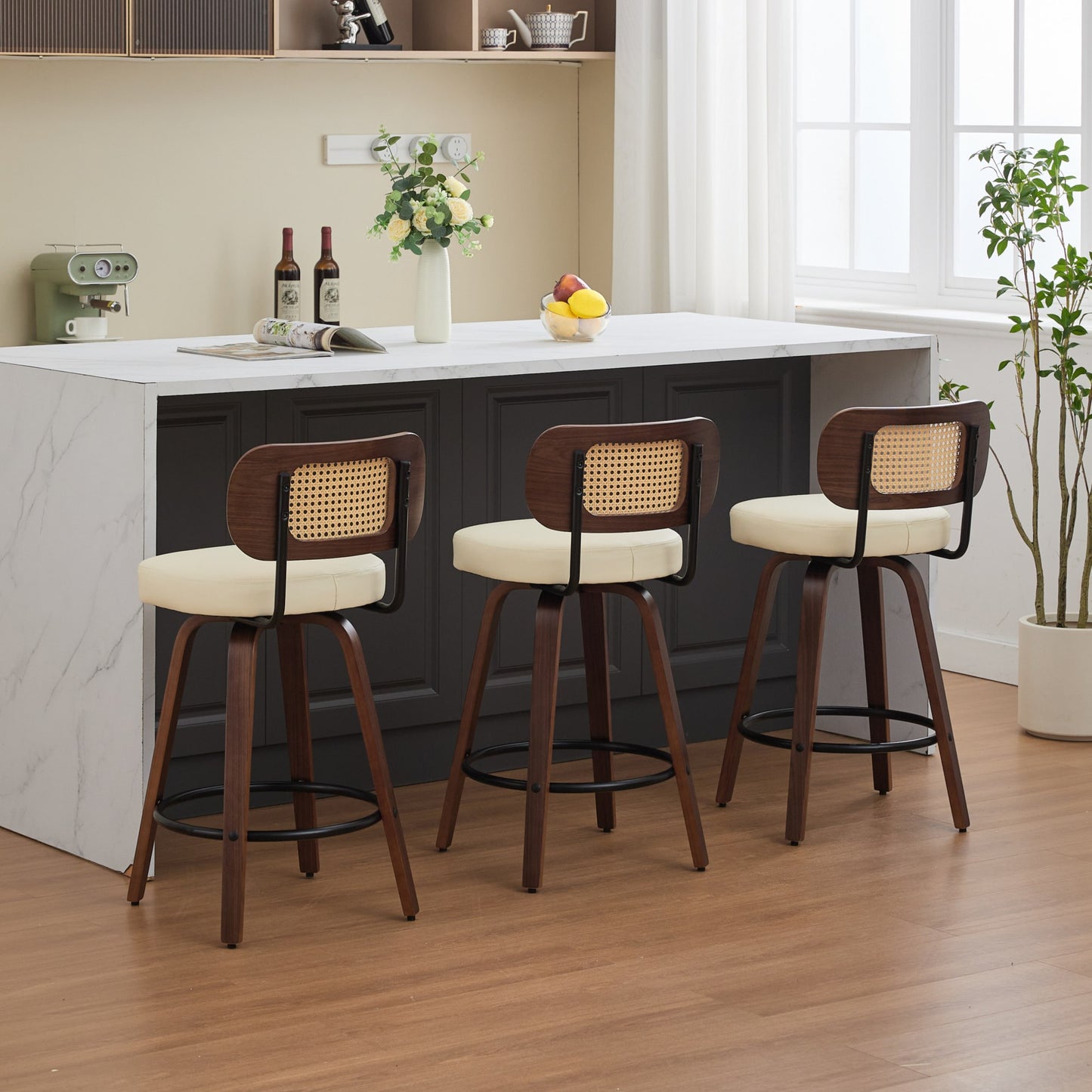 GOMYHOME beige faux leather counter stool set of 3 for modern home seating