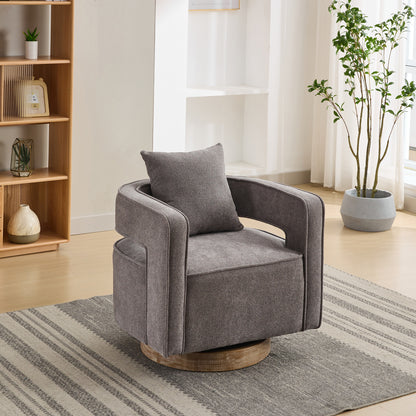 GOMYHOME 28.94-Inch Charcoal Linen-Blend Swivel Accent Chair with Wood Base