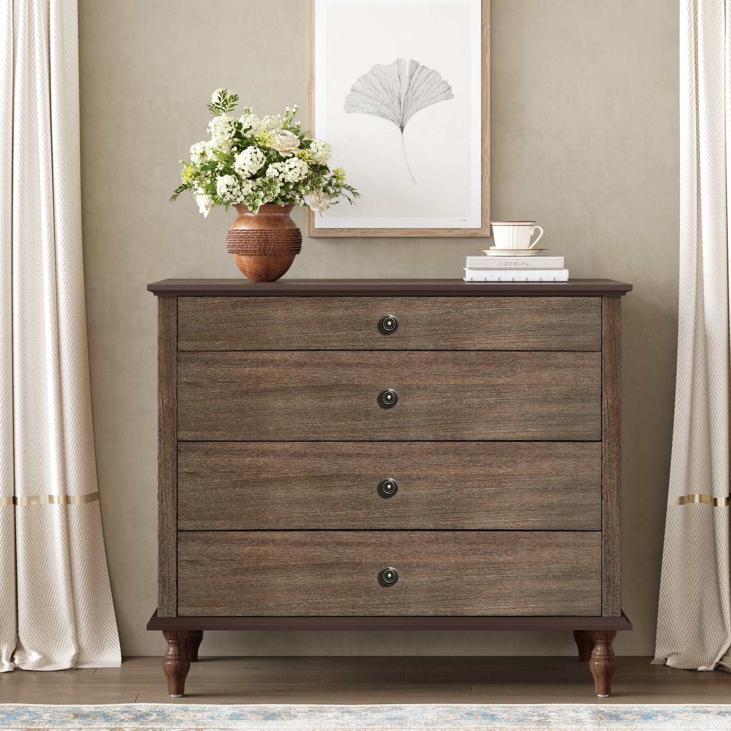 GOMYHOME Deep Rustic Brown 4-Drawer Dresser Chest in Deep Rustic Brown finish for bedroom