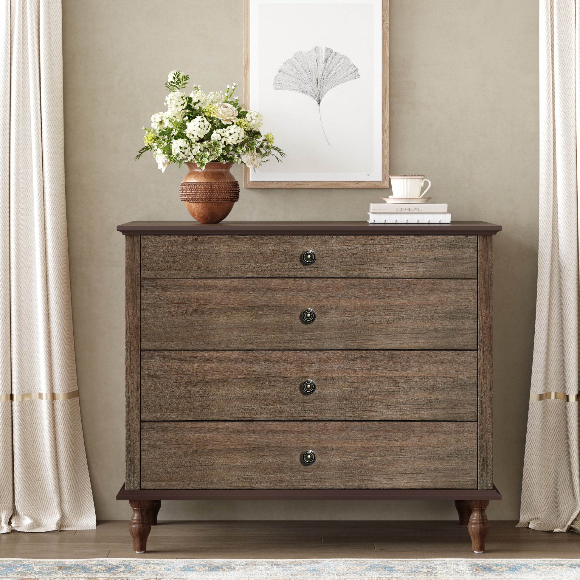 GOMYHOME Deep Rustic Brown 4-Drawer Dresser Chest in Deep Rustic Brown finish for bedroom