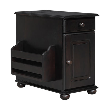 Wooden Side Table with Storage Cabinet, Drawer & Magazine Rack - Dark Brown