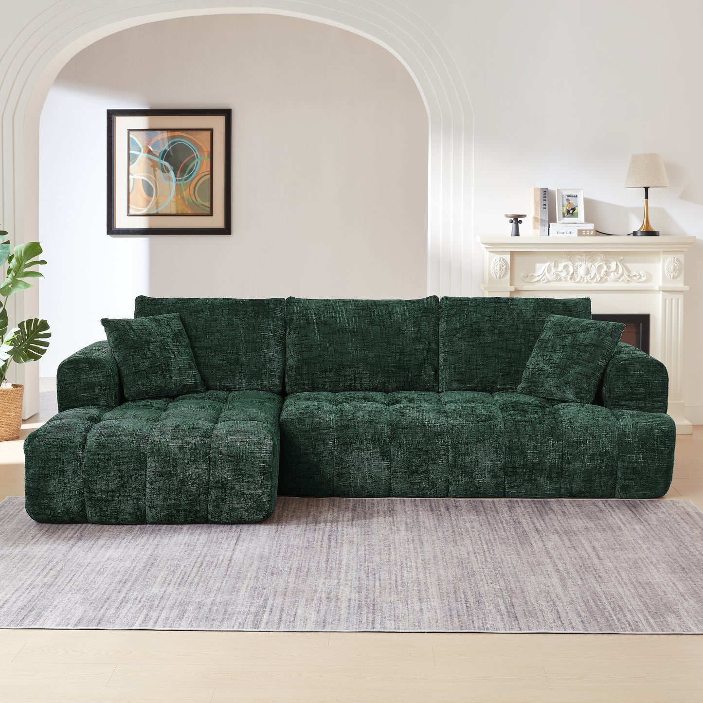 GOMYHOME Chenille L-Shape Luxury Sectional Oversized Sofa,Mnimalist Design,Comfy Sleeper Couch for Living Room,Apartment&Reception Spaces,No Assembly Required
