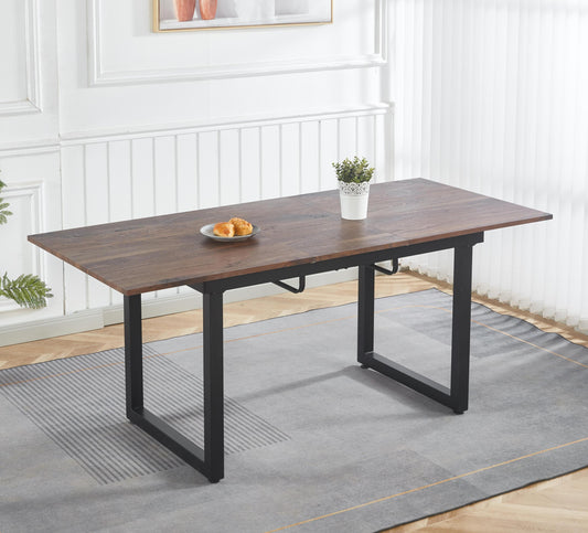 GOMYHOME walnut color,Square Extendable Dining Table with metal leg,Modern Space Saving Kitchen Table for Living Room(55.11''/ 70.86' L x 31.5' W x 29.5' H)