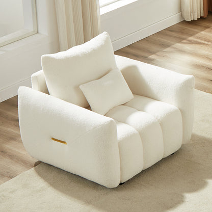GOMYHOME Teddy Fabric Accent Chair, Upholstered Lounge Chair with Pillow, Wood Frame, Beige