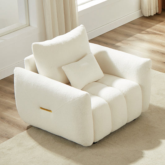 GOMYHOME Teddy Fabric Accent Chair, Upholstered Lounge Chair with Pillow, Wood Frame, Beige