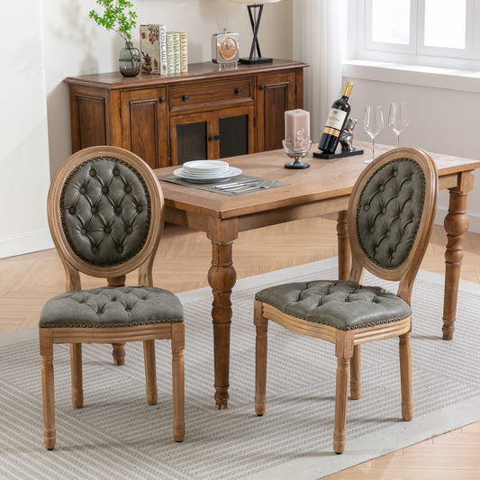 GOMYHOME White Pine Green French PU Leather Dining Chairs, Set of 2