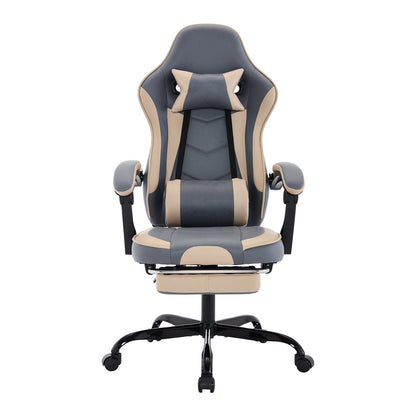 GOMYHOME Gaming Chair, Ergonomic Computer Chair with Footrest and Massage Lumbar Support, Height Adjustable Swivel Video Game Chair for Adults, 300lb Max, Blue Beige