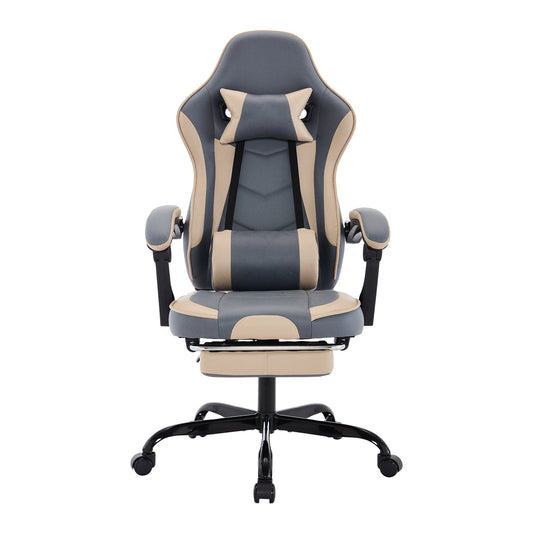 GOMYHOME Gaming Chair, Ergonomic Computer Chair with Footrest and Massage Lumbar Support, Height Adjustable Swivel Video Game Chair for Adults, 300lb Max, Blue Beige