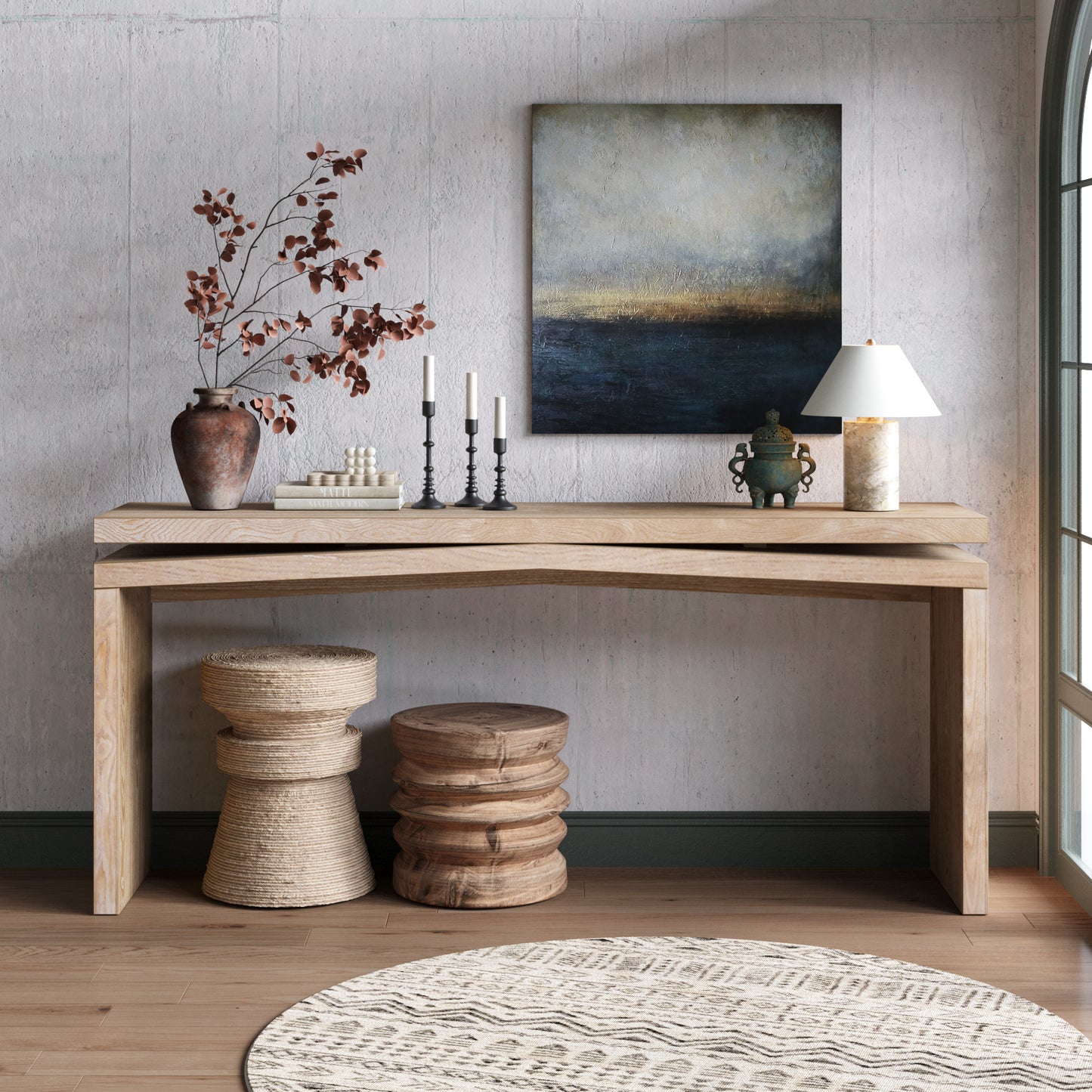 GOMYHOME 64.96-Inch Antique Natural Farmhouse Console Table in Antique Natural finish for entryway