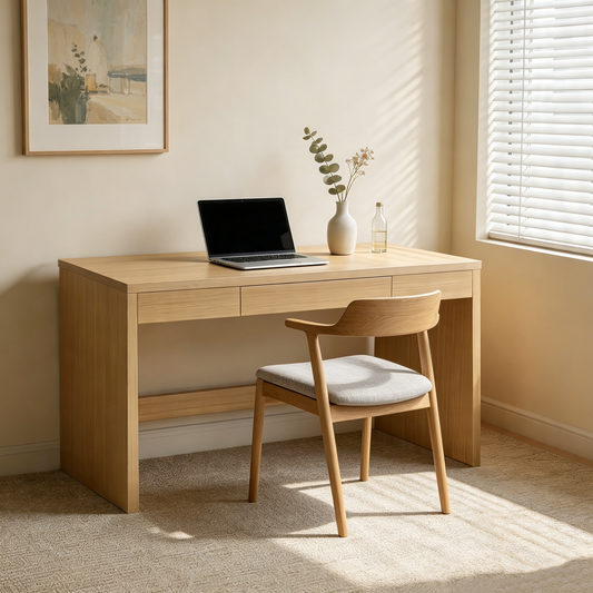 GOMYHOME 47" Light Oak Computer Desk with Drawer, MDF Writing Study Table