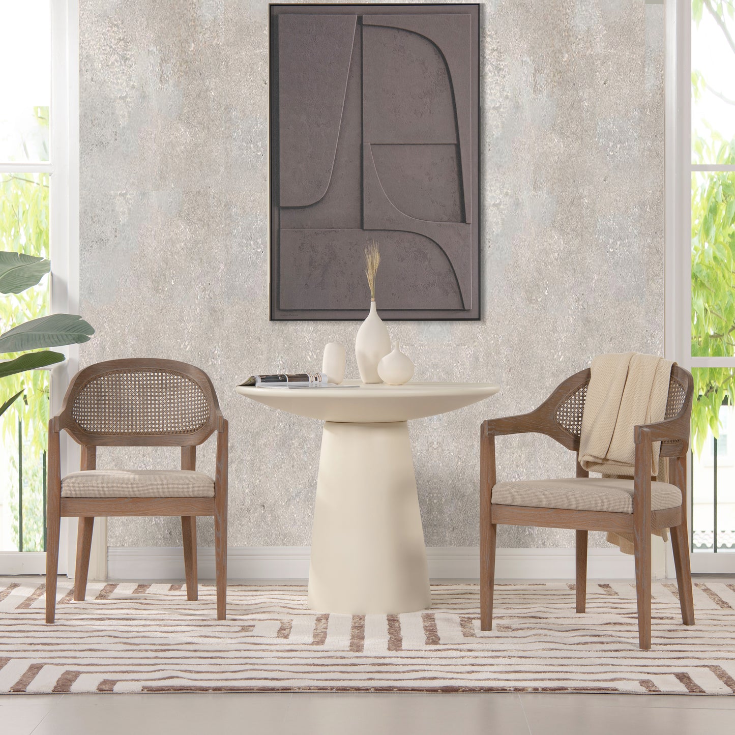 GOMYHOME Americana Mid-Century Modern Cane Back Dining Chair, Taupe Beige Textured Weave