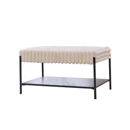 30.7" Faux Fur Bench with Open Storage & Metal Legs, Beige