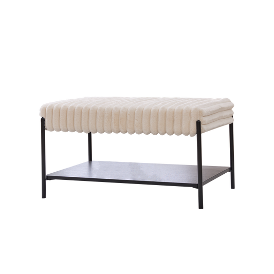 30.7" Faux Fur Bench with Open Storage & Metal Legs, Beige