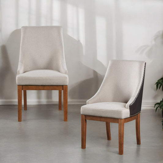 GOMYHOME Gilsea Fabric, Brown Synthetic Leather & Brown Finish Side Chair ( Set of 2)