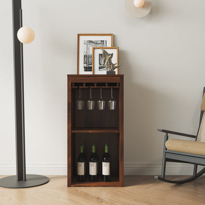 GOMYHOME Brown walnut color modular wine bar Cabinet with Storage Shelves with Hutch for Dining Room