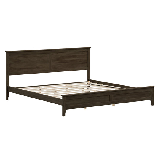 '-Modern Espresso Solid Wood King Platform Bed with Sturdy Slats