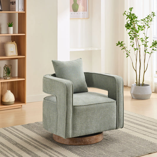 Swivel Accent Chair with Pillow, Modern Linen Blend Armchair for Living Room & Bedroom