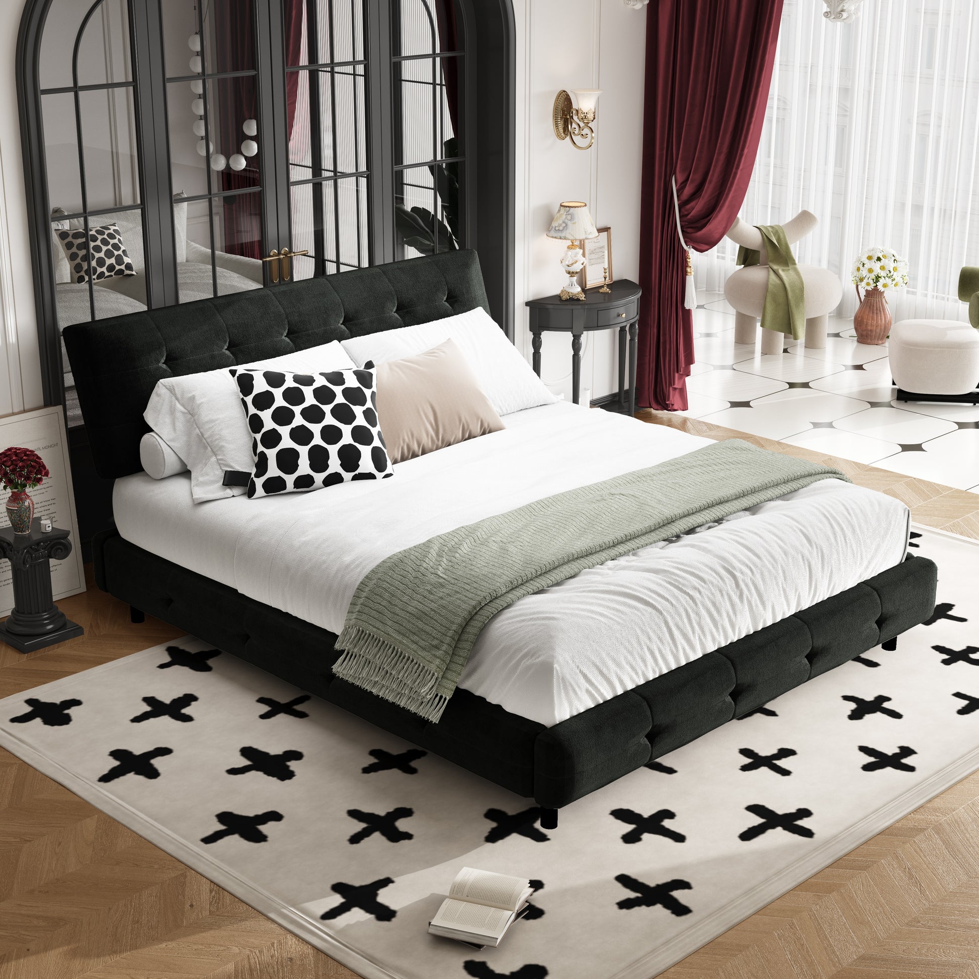 GOMYHOME black cloud pillow chenille platform bed main product image