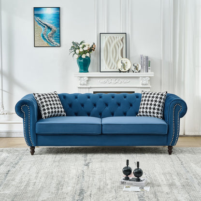 GOMYHOME Blue 85" Chesterfield Velvet Sofa Blue for modern living room