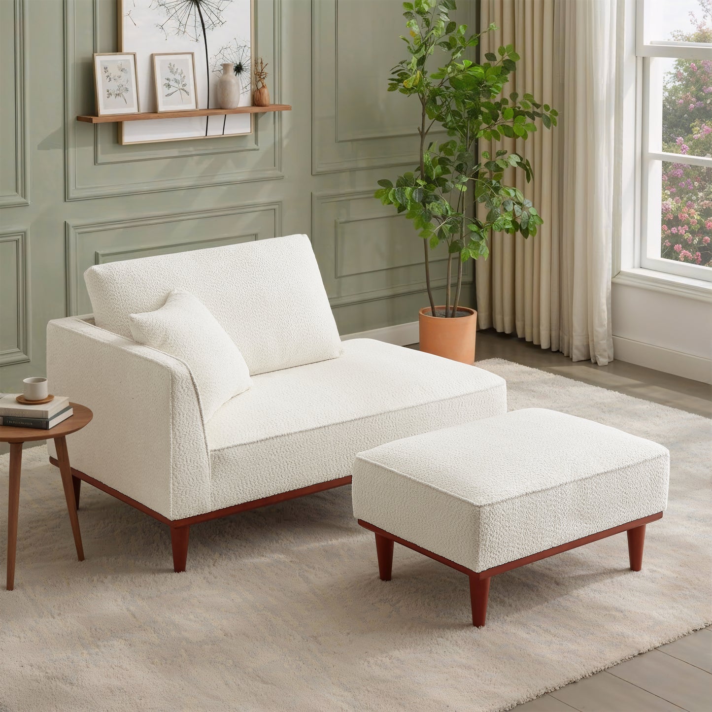 GOMYHOME Upholstered Chaise Lounge and Stool for Living Room Bedroom, 72.8"W x 30.7"D x 31.1"H